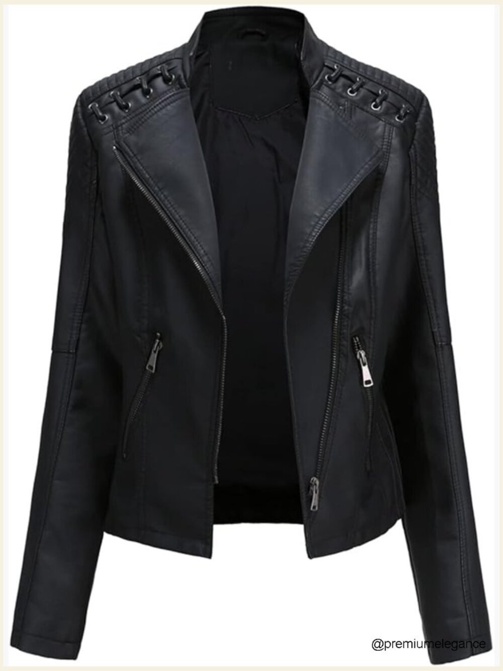 Women's Faux Leather Moto Jacket Short Biker Coat with Pockets